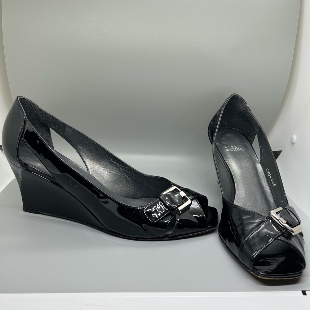Stuart Weitzman Black Patent Leather Wedge 9M